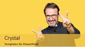  Presentation with middle east camel caravan - Slide set enhanced with camera showing fingers doing victory background and a yellow colored foreground