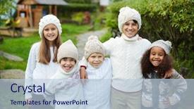  Presentation with family children - PPT theme featuring camera smiling dressed in matching background and a lemonade colored foreground