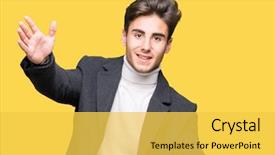  Presentation with winter - Beautiful slide deck featuring camera smiling with open arms backdrop and a  colored foreground