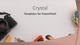  Presentation with space travel - Audience pleasing presentation theme consisting of camera-sunglasses-sun-lotion backdrop and a light gray colored foreground