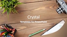  Presentation with flower office desk table - Beautiful slides featuring camera supplies and flower top backdrop and a coral colored foreground