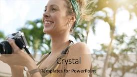  Presentation with palm - Slides featuring camera surrounded by palm trees background and a  colored foreground