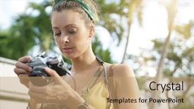  Presentation with vintage - Presentation having camera surrounded by palm trees background and a  colored foreground