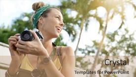  Presentation with palm trees on a - PPT theme featuring camera surrounded by palm trees background and a  colored foreground