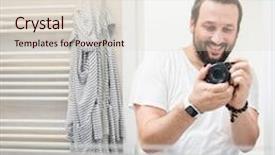  Presentation with selfie - Audience pleasing slide set consisting of camera taking selfie picture backdrop and a  colored foreground