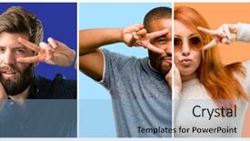  Presentation with group of people - Presentation design consisting of camera through fingers in victory background and a  colored foreground