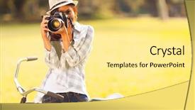  Presentation with smiling kids at summer camp - Theme consisting of camera to take photo outdoor background and a blonde colored foreground