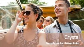  Presentation with tour and travel - Beautiful presentation featuring camera traveling by tour bus backdrop and a coral colored foreground