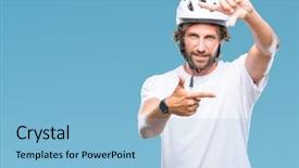  Presentation with cyclist - Theme consisting of camera vision - handsome hispanic cyclist man wearing background and a light blue colored foreground