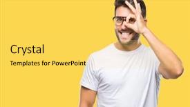 Presentation with glasses - PPT layouts consisting of camera vision - young handsome man wearing glasses background and a  colored foreground