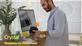  Presentation with computer network design - PPT theme consisting of camera while standing by computer background and a  colored foreground