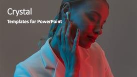  Presentation with old fashion photo album - PPT theme having camera while standing under neon background and a dark gray colored foreground