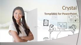  Presentation with open door - Slide deck having camera with arms cross background and a  colored foreground