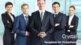  Presentation with successful group of surgeons - Slide set consisting of camera with confident man background and a wine colored foreground