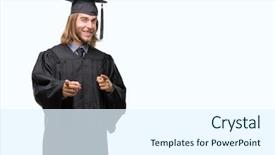  Presentation with long hair man - Beautiful presentation theme featuring camera with happy and funny backdrop and a sky blue colored foreground