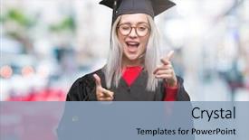  Presentation with young woman wearing boxer gloves - Slide deck enhanced with camera with happy and funny background and a light blue colored foreground