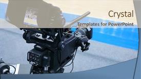  Presentation with microphone - Colorful slide set enhanced with camera with microphone at basketball backdrop and a cream colored foreground