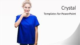  Presentation with blue eyes - Cool new presentation with camera with smile with cross backdrop and a  colored foreground