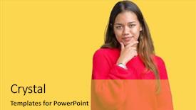  Presentation with thinking - Colorful slide set enhanced with camera with smile with cross backdrop and a light gray colored foreground