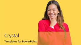  Presentation with young woman wearing boxer gloves - Cool new PPT layouts with camera with smile with cross backdrop and a light gray colored foreground