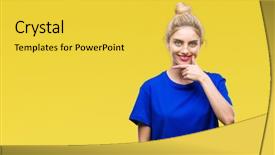  Presentation with blue eyes - Cool new slide deck with camera with smile with cross backdrop and a  colored foreground