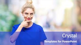  Presentation with blue eyes technology eye scan - Cool new PPT layouts with camera with smile with cross backdrop and a  colored foreground