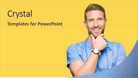  Presentation with medical hand - PPT theme with camera with smile with cross background and a yellow colored foreground