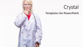  Presentation with medical hand - Beautiful slide deck featuring camera with smile with cross backdrop and a  colored foreground