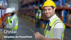  Presentation with work safety - Colorful slide set enhanced with camera with yellow safety backdrop and a ocean colored foreground