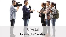  Presentation with students - Colorful presentation enhanced with cameraman-and-a-reporter-interviewing backdrop and a white colored foreground