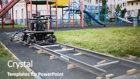  Presentation with mounted mount etna volcano - Slide deck consisting of cameraman dolly stands on rails background and a gray colored foreground