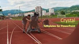  Presentation with course - PPT theme consisting of cameraman-filming-the-participants background and a tawny brown colored foreground