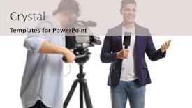  Presentation with recording - PPT theme with cameraman-recording-a-male-reporter background and a light gray colored foreground
