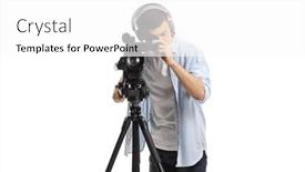  Presentation with recording - Presentation theme enhanced with cameraman-recording-with-a-camera background and a white colored foreground