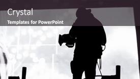  Presentation with stage lights - Presentation theme with cameraman-silhouette-in-stage-lights background and a wine colored foreground