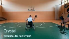  Presentation with equipment - Slides with cameraman-with-professional-equipment-records background and a ocean colored foreground