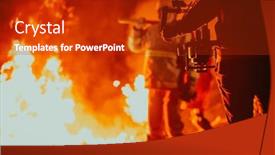  Presentation with firefighter - PPT theme having cameraman-with-professional-equipment background and a crimson colored foreground