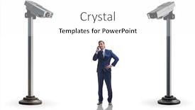  Presentation with cameras - Theme featuring cameras-wathing-man-in-spying background and a white colored foreground