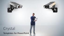  Presentation with cameras - Cool new presentation with cameras-wathing-man-in-spying backdrop and a light gray colored foreground