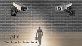  Presentation with cameras - Beautiful slide deck featuring cameras-wathing-man-in-spying backdrop and a coral colored foreground