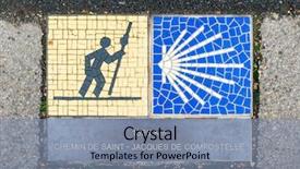  Presentation with pilgrimage - PPT theme consisting of camino de santiago pilgrimage sign background and a seafoam green colored foreground