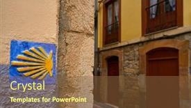  Presentation with spain - Slides having camino de santiago sign way of saint james in ribadesella asturias of spain background and a tawny brown colored foreground