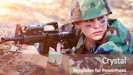  Presentation with ak 47 machine gun - Presentation theme enhanced with camo - army woman holding machine gun background and a tawny brown colored foreground