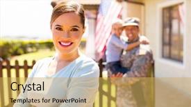  Presentation with family - Slide set with camo - attractive young woman in front background and a yellow colored foreground