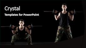  Presentation with tv show studio camera - Audience pleasing PPT theme consisting of camo - back squat exercise studio shot backdrop and a black colored foreground