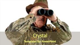  Presentation with look - Colorful presentation theme enhanced with camo - hunter using binoculars to look backdrop and a tawny brown colored foreground