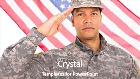  Presentation with aged - PPT layouts having camo - middle aged soldier saluting background and a gray colored foreground
