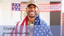  Presentation with millennial - Audience pleasing presentation design consisting of camo - millennial black soldier with us backdrop and a light blue colored foreground