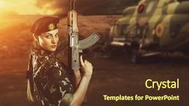  Presentation with battle field - Slides featuring camo - soldier woman on the battle background and a tawny brown colored foreground