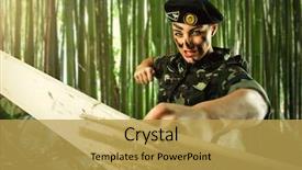 Presentation with army - Slide deck consisting of camo - strong army soldier woman is background and a yellow colored foreground
